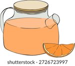 Yellow teapot with orange lemon slice composition hand drawn illustration. Vector graphic line ink colored art. for package, holiday design, fabric and textile.
