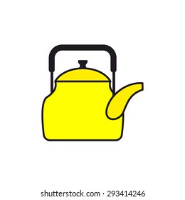 Yellow teapot. Tableware for boiling water. Icon kitchenware. Vector illustration