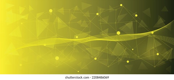 Yellow technology background with lines and geometric shapes. Connected lines and yellow gradient background. Abstract futuristic - Molecule technology with polygonal shapes