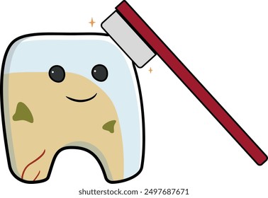 Yellow teeth become white when brushed illustration vector, good for education kid