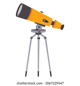 Yellow telescope on tripod vector cartoon illustration isolated on a white background.