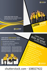 Yellow template for advertising brochure with business people