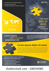 Yellow template for advertising brochure and puzzle pieces