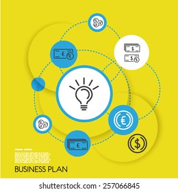 yellow template of business plan with rings. infographic concept.
