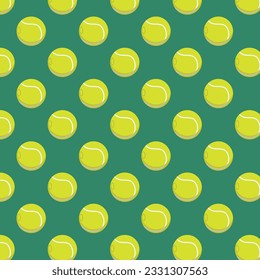 Yellow tennis ball vector pattern with dark green background. Summer and sport vector.