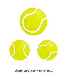 Yellow tennis balls set vector illustration. Retro style color shading.