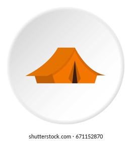 Yellow tent icon in flat circle isolated vector illustration for web