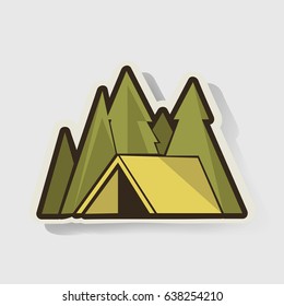Yellow Tent with Pine Trees Camping Graphic Illustration Vector