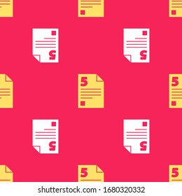 Yellow Test or exam sheet icon isolated seamless pattern on red background. Test paper, exam or survey concept.  Vector Illustration