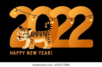 yellow text 2022 on black background with cute little tiger and gerland