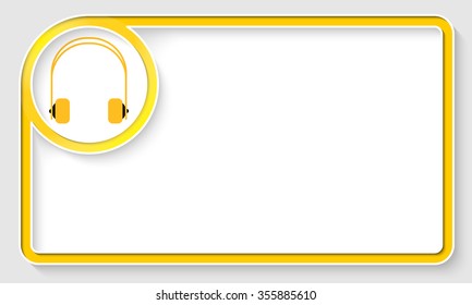 Yellow text frame and white circle box with headphones