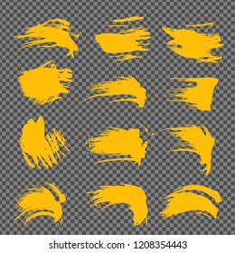Yellow  textured smears set isolated on imitation transparent background