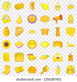 Yellow thing icons set. Cartoon style of 36 yellow thing vector icons for web for any design