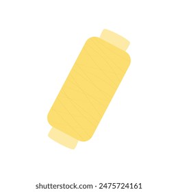 Carrete de hilo amarillo, carrete. Accesorio para costura, costura.  Ilustración vectorial, diseño plano, aislado sobre fondo blanco.