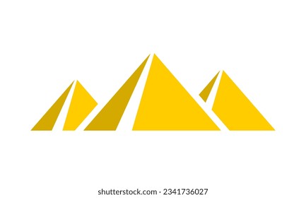 Yellow three triangle egypt ancient pyramids of giza are egyptian pharaoh tomb flat vector icon design.