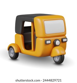 Yellow three wheeled car without doors, motor rickshaw. Vector