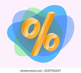 Icono de símbolo de porcentaje tridimensional amarillo. Signo de porcentaje como símbolo de descuento, promoción u oferta especial Ilustración vectorial 3D sobre fondo abstracto. Finanzas, economía, concepto de compras