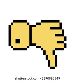 Yellow thumbs down line icon. Gesture, disapproval, dislike, emoji, refusal, chat, communication, emotions, pixel style. Multicolored icon on white background