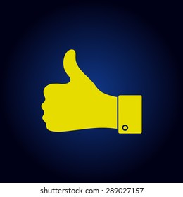 Yellow  thumbs up icon on a blue background
