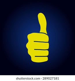 Yellow  thumbs up icon on a blue background