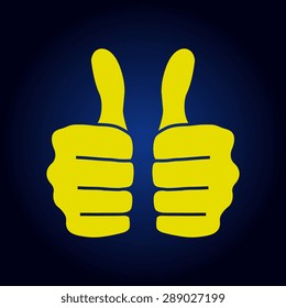 Yellow  thumbs up icon on a blue background