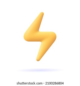 Yellow thunder and bolt lighting flash. 3d vector icon. Cartoon minimal style