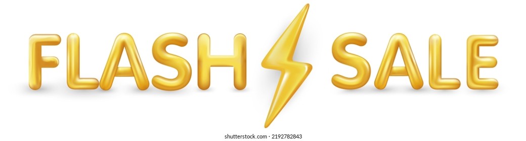 Yellow thunder and gold flash sale. 3d vector icon. Cartoon minimal style