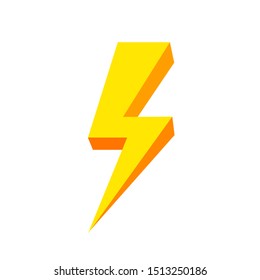 yellow thunder icon isolated on white background, thunder storm symbol yellow flat lay, clip art thunder, 3d thunder yellow for logo