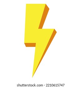 Yellow Thunder Icon Isolated On White Background, Thunder Storm Symbol. Yellow Electric Lightning Bolt.