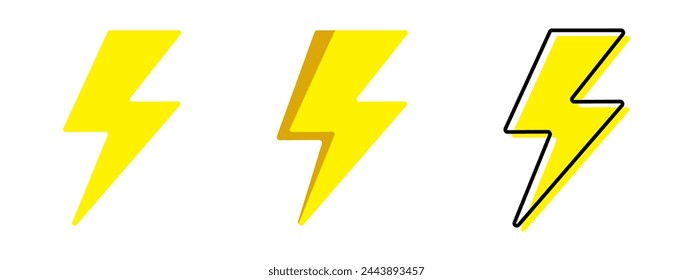 Yellow thunder icon isolated on white background, thunder storm symbol. Yellow electric lightning bolt.
