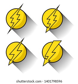 Yellow thunder icon with long shadow