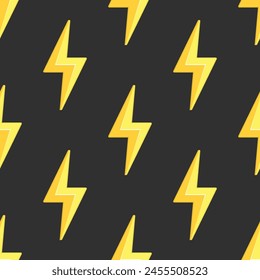 Yellow thunder pattern seamless pattern. Flash Bolt symbol background. Yellow lightning bolt texture.