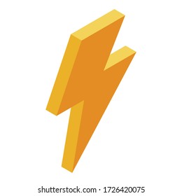Yellow thunderbolt icon. Isometric of yellow thunderbolt vector icon for web design isolated on white background