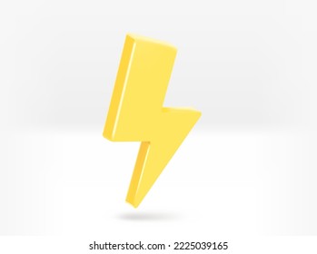Yellow thunderbolt sign element. 3d vector isolated illustration