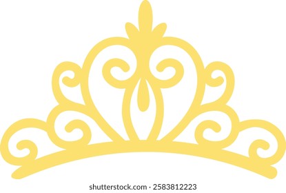 Yellow tiara with swirls creating an elegant and regal design, perfect for representing royalty, celebrations, and special occasions, isolated on a white background