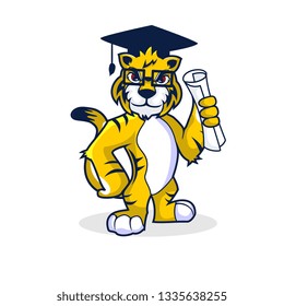 yellow tiger graduation holding  paper