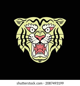 yellow tiger illustration print on tshirts sweatshirts and souvenirs vector Premium Vector