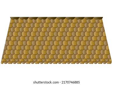 Yellow tiled roof on a white background. Roof for design. Cartoon style. Vector illustration