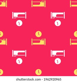 Yellow Time to sleep icon isolated seamless pattern on red background.  Vector