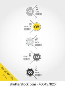 yellow timeline with circle options, five options