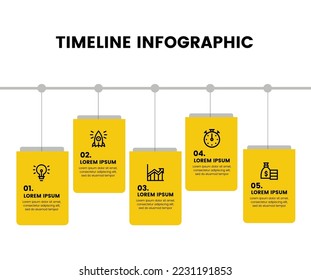 Yellow Timeline Infograpic with 5 steps Vector