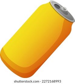 Yellow tin can, metal drink can on transparent background