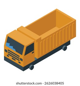 Yellow tipper truck with empty open cargo area, ready for loading, presented in isometric projection