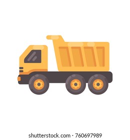 Yellow tipper truck flat illustration