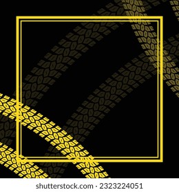 Yellow tire track arks isolated on white background. Off road track with wheels path