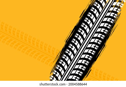 Yellow tire tracks imprint background 