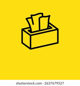 A yellow tissue box is depicted with tissues coming out of it, often used to wipe a nose or clean a surface.