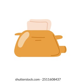 Tostadora amarilla con dos trozos de pan blanco en estilo plano. Elemento de diseño retro para cocina. Ilustración vectorial aislada en un fondo blanco.