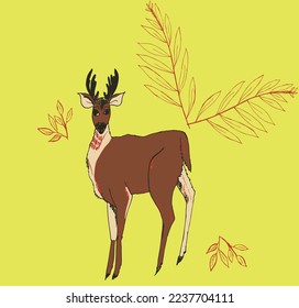Yellow toile forest deer placement print