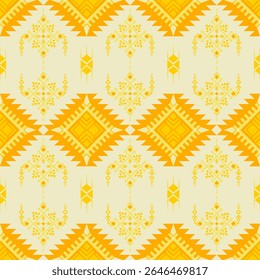 Yellow tone ethnic boho seamless pattern. Native American, Navajo pattern, tribal vector texture. Aztec ornament. Design for black ground Capet , curtains, blankets, Use in design for clothing.